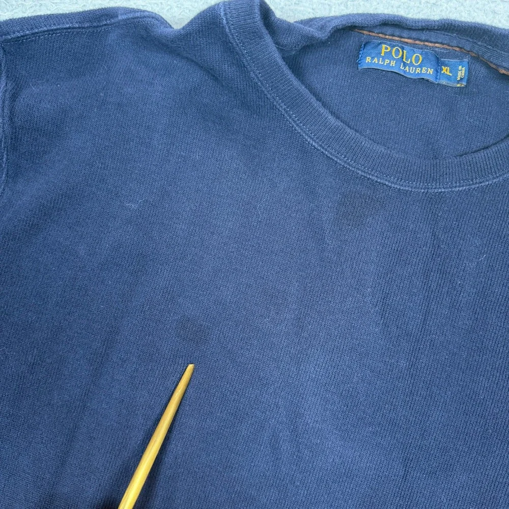 Polo Ralph Lauren Mens XL Navy Blue Crewneck Sweatshirt Red Pony Logo Cotton